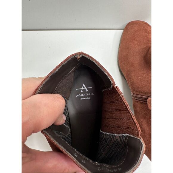 Aquatalia Boots Womens Size 8 Block Heel Ginger Suede Ankle Booties Leather - Picture 10 of 13